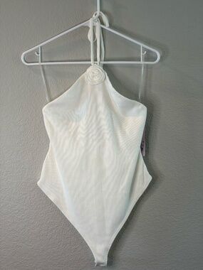 Wild Fable Womens Ribbed White Bodysuit Size M